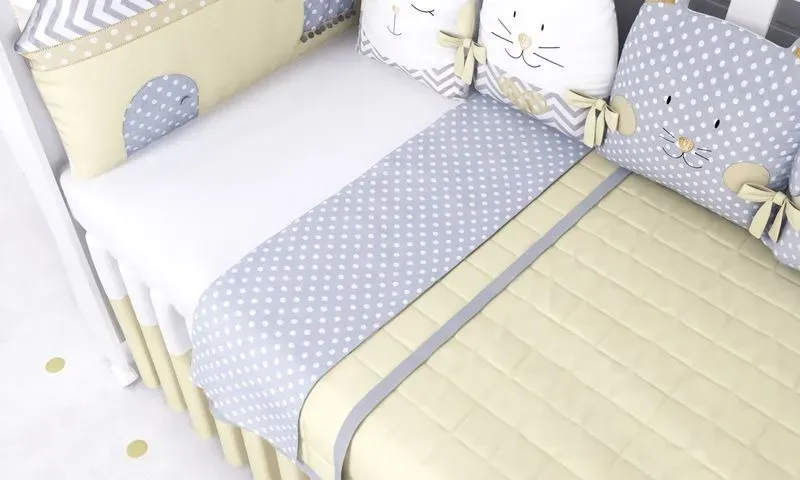Edredom de Berço Matelado Amarelo/Cinza
