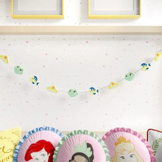 Varal Decorativo Coroa de Princesa, Linguado e Princesa Tiana Sapo	