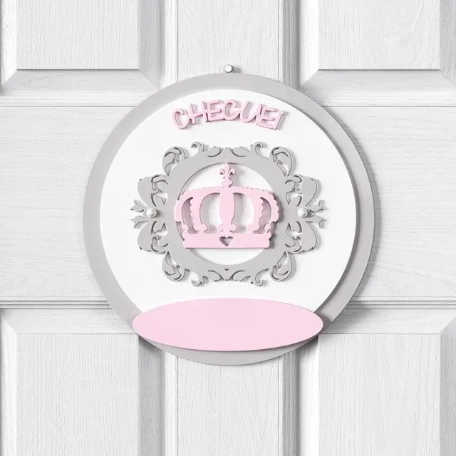 Porta Maternidade Personalizado Coroa Arabesco Rosa - Liz