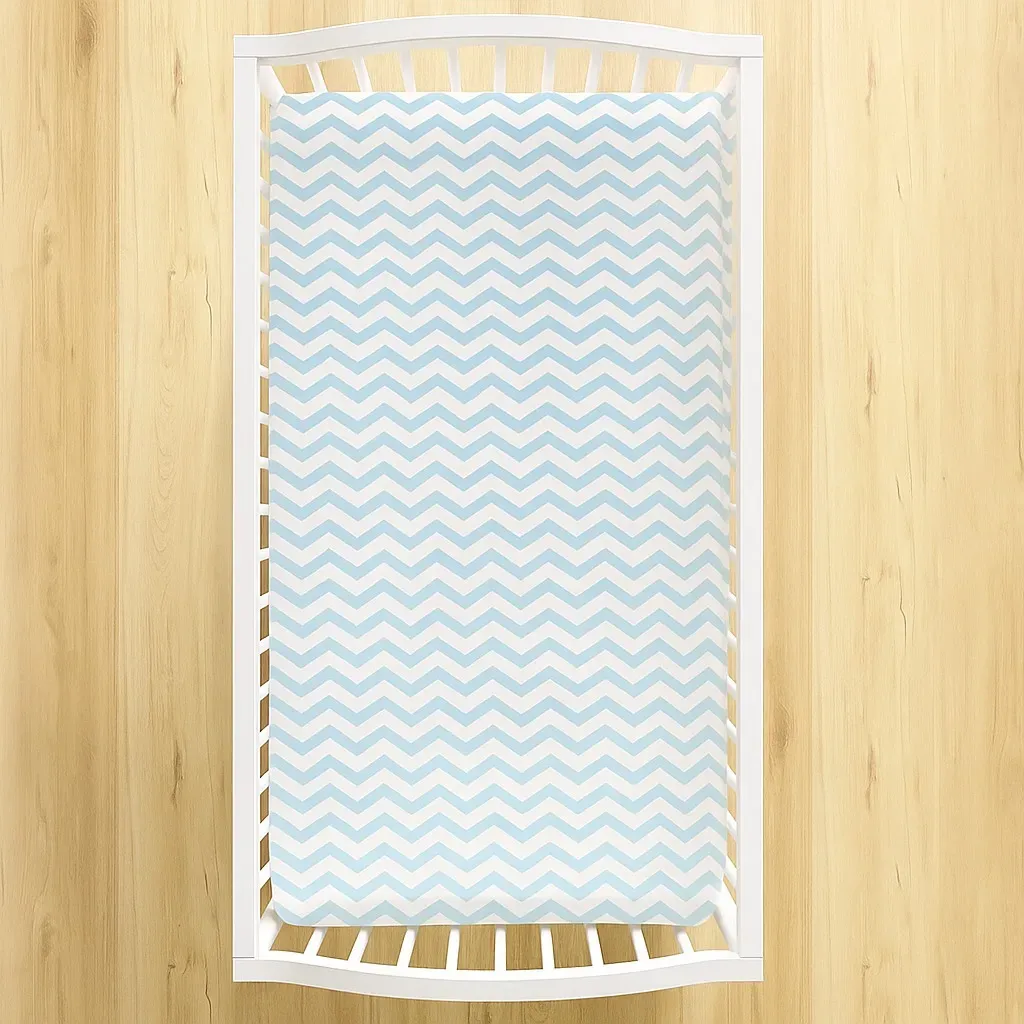 Lençol Berço com Elástico Chevron Azul bebe