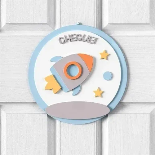 Porta Maternidade Personalizado Foguete Patchwork Azul - Gael