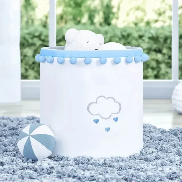 Cesto Organizador para Brinquedos Pompom Chuva de Amor Azul 28cm	