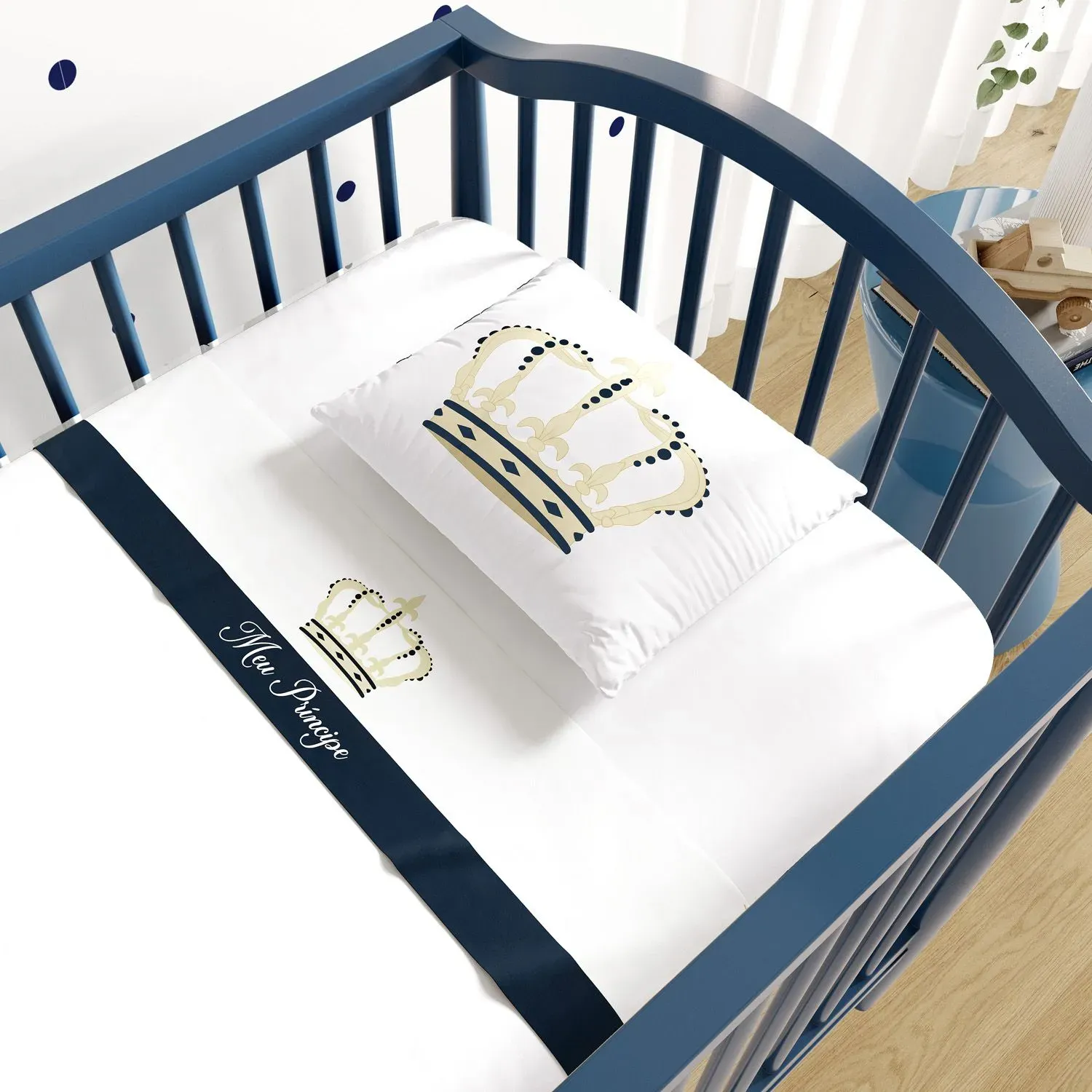 Fronha Azul Marinho Coroa Meu Príncipe